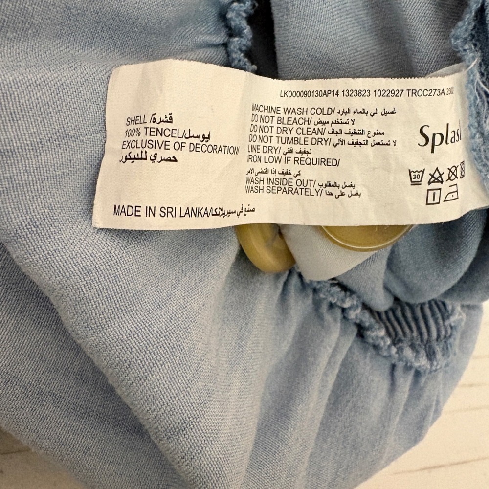 Splash Blue Tencel Chambray Wide Leg Button Side Jumpsuit M Cottagecore - Picture 16 of 16